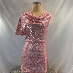Grace Karin One Shoulder Sparkling Pink Dress